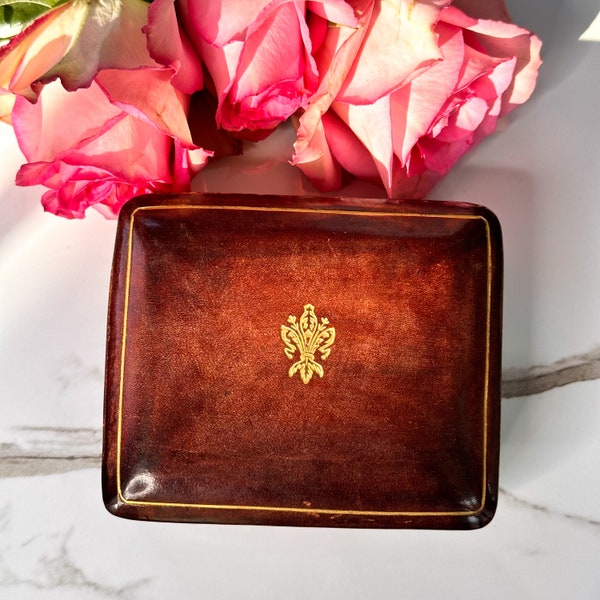 Italian Leather Trinket Box Oxblood with Gold Embossed Trim