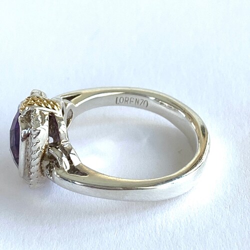 Two Carat shops Radiant Cut Amethyst in Sterling Silver and 18k Gold Setting