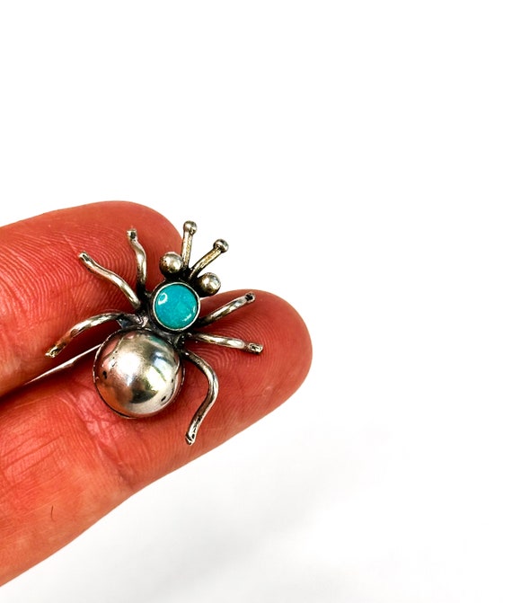 Sterling Silver Turquoise Navajo Spider Pin Brooch - image 7