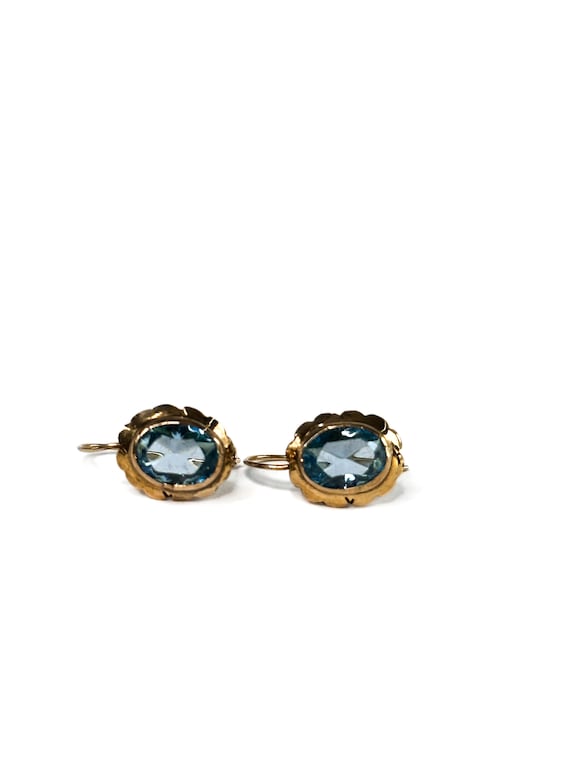Gold Filled Oval Blue Paste Earrings - image 2