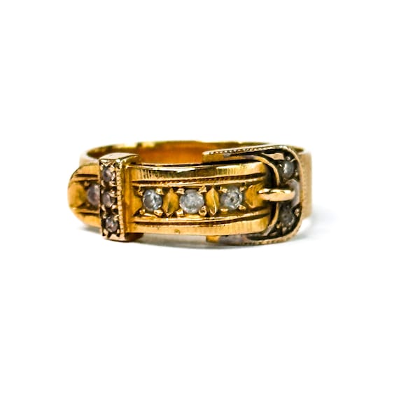 Victorian 18k Gold  Rose Cut Diamond Buckle Ring Buckle Band