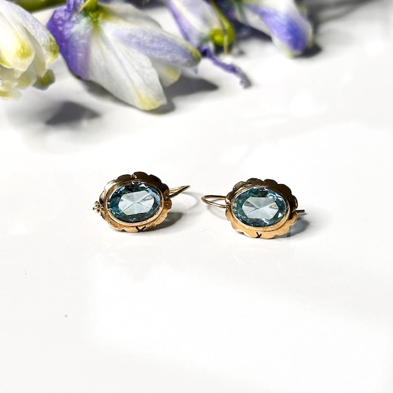 Gold Filled Oval Blue Paste Earrings - image 1