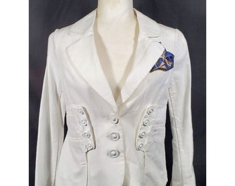 Ewa i Walla White Jacket Crop Military Style Buttons Pocket Square Euro 36 USA 4