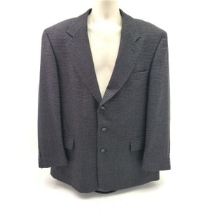 Mens 44R Tweed Gray Hounds Tooth Lambs Wool Blazer Dress Jacket Ruffini 3 Button