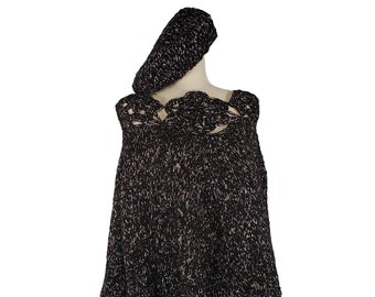 AMA Hand Made Argentina Top Blouse Cape & Beret Knit Crochet Set Black Lavender