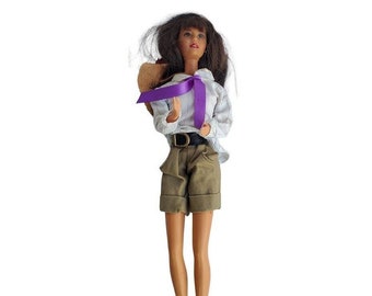 Brunette 1980's Barbie Doll Mattel China 1966 Shorts Brim Had Belt Purple Tie