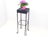Fern Plant Stand Small Metal Table Navy Blue Wrought Twisted Iron Legs French Country Farmhouse Decor Entryway Bedside Nightstand End Table