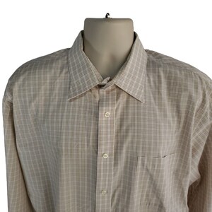 Lands End 17.5 36/37 Tall Wrinkle Free Button Dress Shirt Tan White Check Stripe afbeelding 2