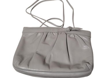 Bolso bandolera de cuero Morris Moskowitz gris de época, con correa de mano, 23 x 18 cm, T16