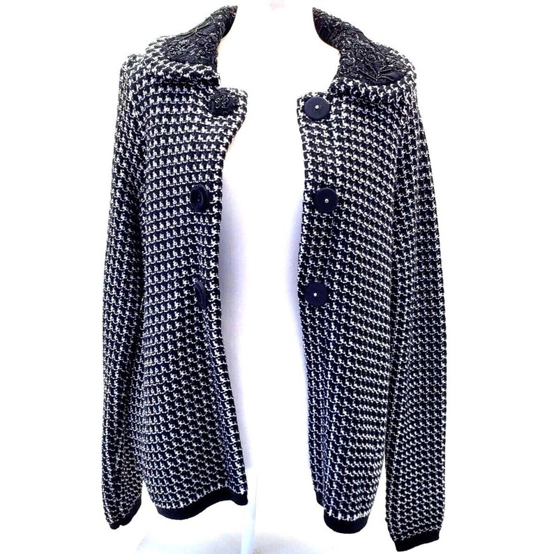 TWINSET Simona Barbieri M Coat Jacket Wool Black White Checkered Sequenced BNWT image 5