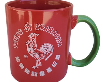 I Put Sriracha on my Sriracha - 20oz. Large Coffee Mug Red/Green Rooster M11