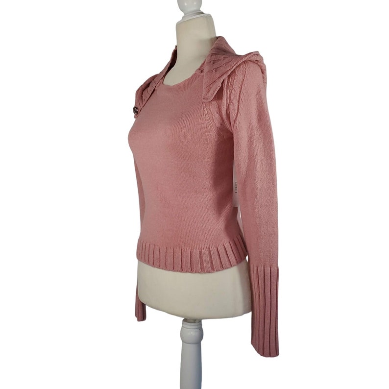 New Small Laurie B Blended Wool Pink Cable Knit Short Sweater Snap Off Hood image 5