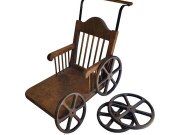 Vintage Toy Wood Spoke Wheel Doll Stroller or Wheelchair Needs Wheels Attached