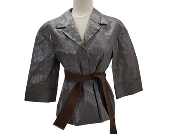 Hoss Intropia Rain Coat Jacket Slicker 3/4 Sleeve Gray Steam Punk Industrial 6