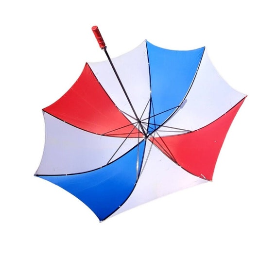 Vintage Extra Large Size Shaw Umbrella Red White Blue Fiberglass