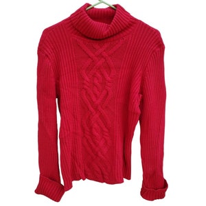Chaps Ferrari Red Cable Knit Sweater Extra Long Sleeves Turtleneck Cotton Poly M image 1