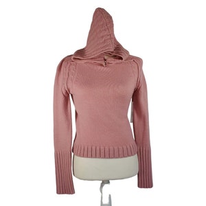 New Small Laurie B Blended Wool Pink Cable Knit Short Sweater Snap Off Hood image 1