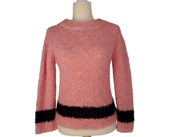 New! Laurie B Mohair Wool Blend Sweater Pullover Pink & Black Stripe Loop Knit S