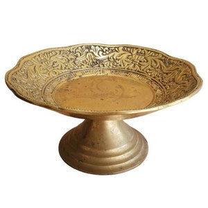 19th Century Heavy Bronze Brass Pedestal Bowl Fruit Display Incense Mid Century