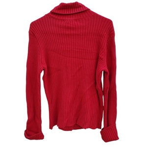 Chaps Ferrari Red Cable Knit Sweater Extra Long Sleeves Turtleneck Cotton Poly M image 3