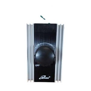 May include: A silver and black electronic component with a round black knob. The knob has the words "LOW", "HIGH", and "OFF" printed on it. The component has the brand name "Living" printed on it.