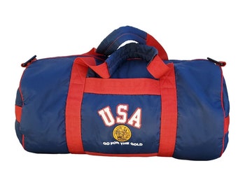 1980's USA Go For the Gold Olympic Duffle Gym Bag Quilted Travel Overhead Flight