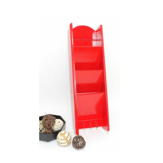 Wall Mail Sorter Key Rack Red Organizer Office File Letter Etsy