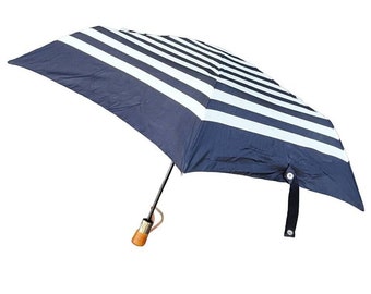 Vintage ShedRain Blue Striped Umbrella Personal Pocket Pop Open