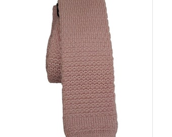 Lands End Pink Cotton Knit Men's Tie 1980's Retro Square Skinny Necktie 50" Long