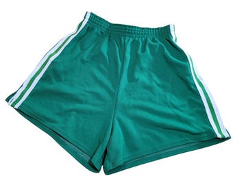 1980's Green White Stripe Gym Shorts Men/Women Broderick M Running Tennis C3/12