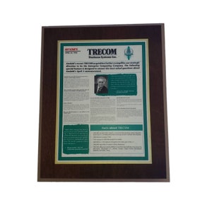 Vintage Computer TRECOM AMDAHL Chip Business Systems Plaque Award Certificate