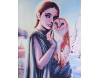 Ursa Ink Framed Art Print Girl With Owl Fantasy Portrait Wall Decor M31