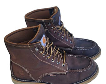 Carhartt CMW6095 Mens 9.5M Brown Leather Waterproof Moc Toe Work Boots M11
