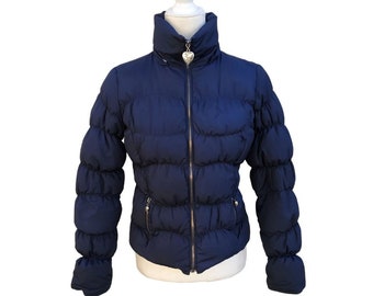 Twisted Heart Puffer Jacket Fitted S Navy Blue Bling Star Street Wear Parka Zip