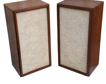 Mid Century Modern KLH Model 20 Speakers Refinished Walnut Cabinets Tested Pair