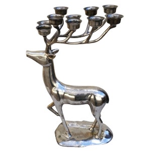 Mid Century Modern Silver Plated Reindeer 10 Candle Holder 20 inches Tall Brass image 3