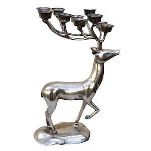 Mid Century Modern Silver Plated Reindeer 10 Candle Holder 20 inches Tall Brass image 1