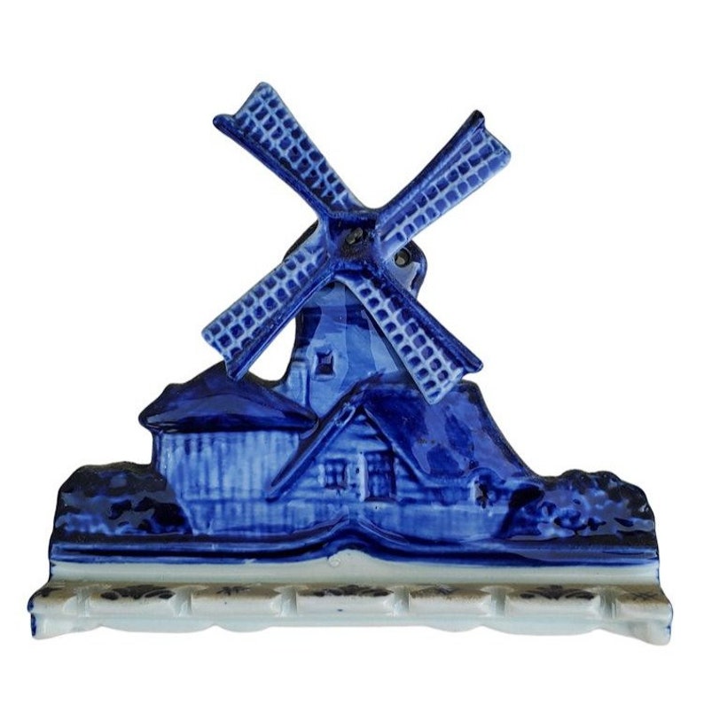 Vintage Royal Delft Blue Hand Painted Windmill Spoon Holder Rack Ceramic M6 image 2