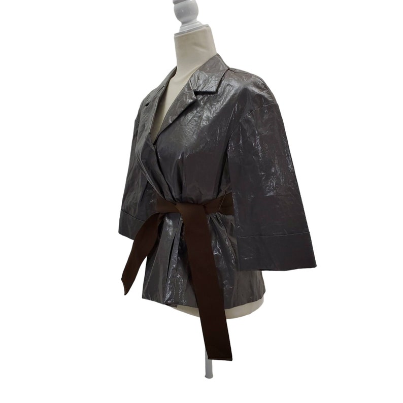 Hoss Intropia Rain Coat Jacket Slicker 3/4 Sleeve Gray Steam Punk Industrial 8 image 3