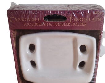 Toothbrush & Tumbler Holder Porcelain Bathroom Vanity Lenape Carrousel 422 M35