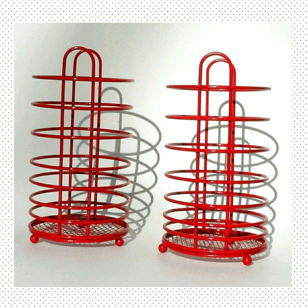 Red Wire Baskets Makeup Brush Storage Bathroom Toiletries Holder Hairbrush Remote Control Caddy Metal Containers Utensil Holder Red Kitchen