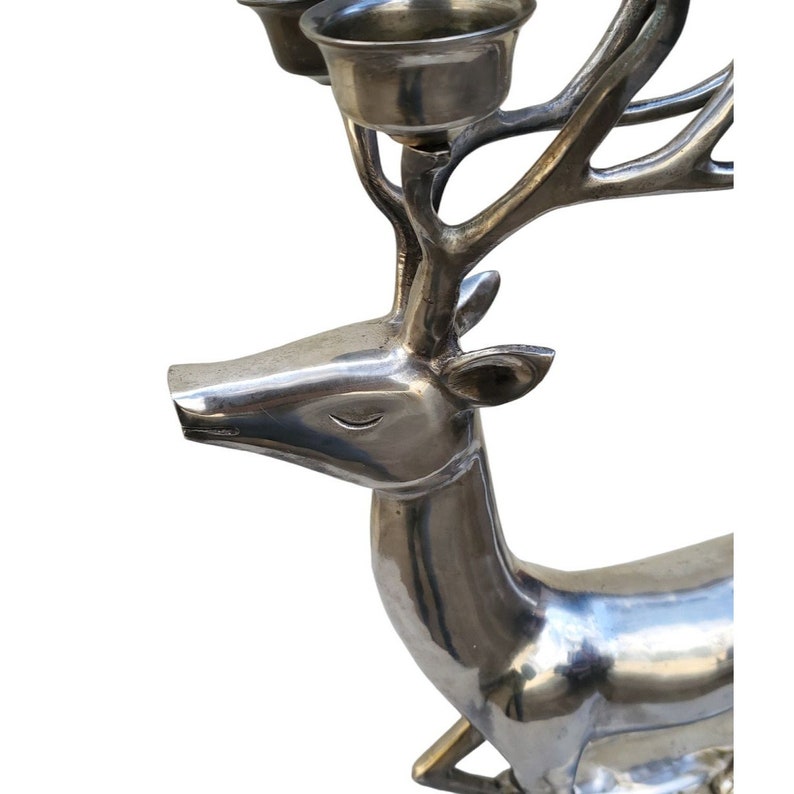Mid Century Modern Silver Plated Reindeer 10 Candle Holder 20 inches Tall Brass image 6