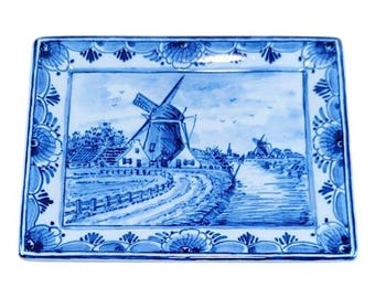Delft Style Windmill Tray Jorrit Heinen Amsterdam Blue White 6 Inch T15