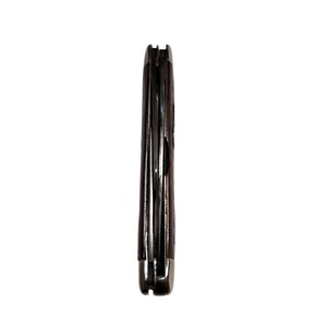 May include: A closed pocket knife with a brown wood handle and silver metal accents.