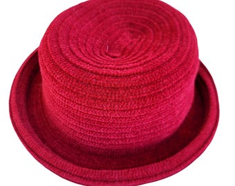 Charter Club Red Chenille Bucket Hat Womens Textured Soft Winter Cap H43