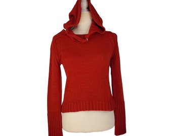 New! Small Laurie B Blended Wool Red Cable Knit Short Sweater Snap Off Hood