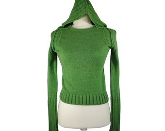 New! Small Laurie B Blended Wool Green Cable Knit Short Sweater Snap Off Hood