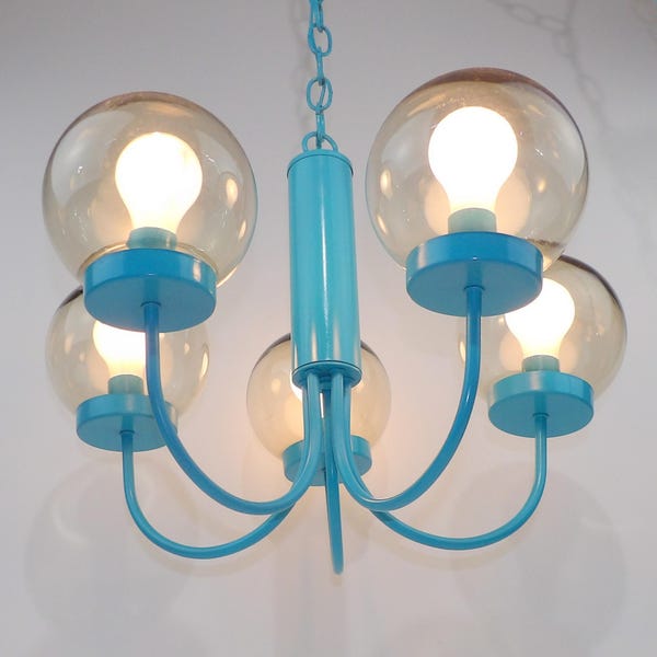 Chandelier Aqua Lamp Hanging Mid Century Modern Round Glass Lighting Brass Painted Dining Table Light Living Room Lamp Swag Ceiling Light