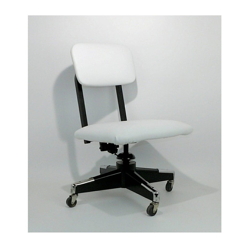 Office Chair Black White Desk Chairs Rolling Mid Century Modern Dental Doctor Upholstered Wheelstanker Industrial Age Steampunk Chic