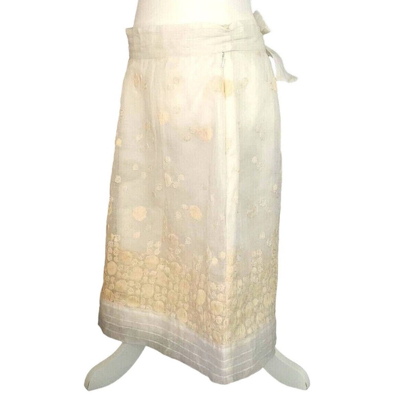Hoss Intropia Polka Dot Skirt Ivory Sheer Cotton Bow Belt Embroidered BNWT 4/36 image 2
